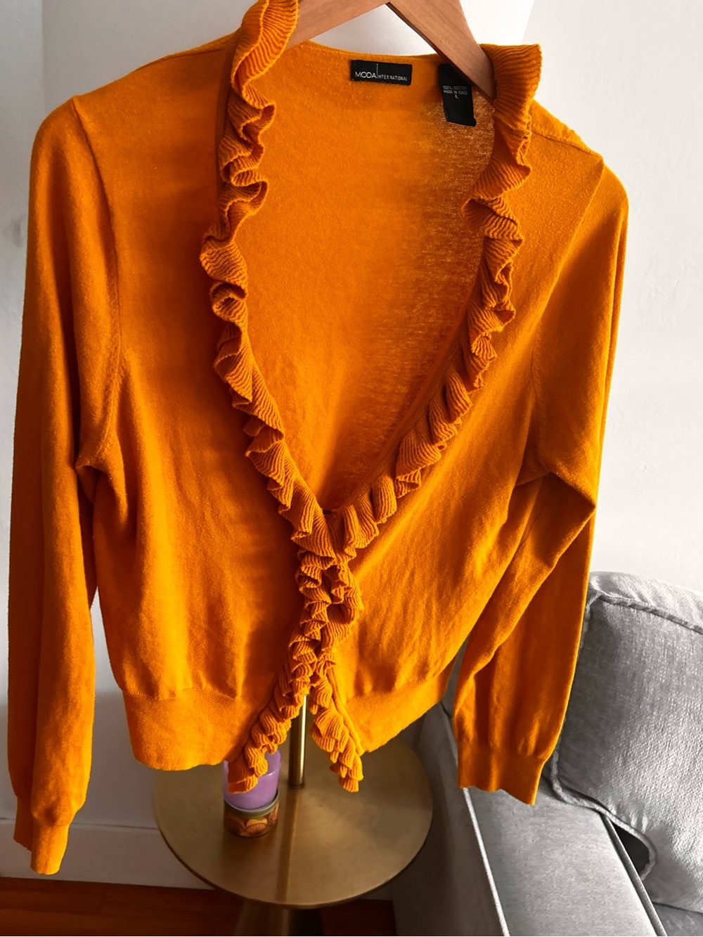 Y2K International Concepts Cardigan Sweater L Open Front Ruffle Whimsigoth 90’s